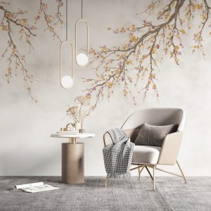 Elegant Cherry Blossom Branch Wallpaper Mural - Minimalist Floral Design for Serene Interiors