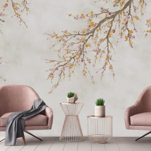 Elegant Cherry Blossom Branch Wallpaper Mural - Minimalist Floral Design for Serene Interiors