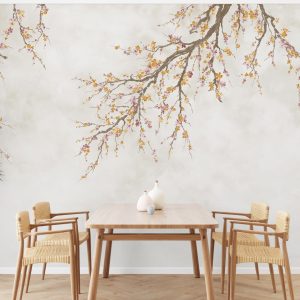 Elegant Cherry Blossom Branch Wallpaper Mural - Minimalist Floral Design for Serene Interiors
