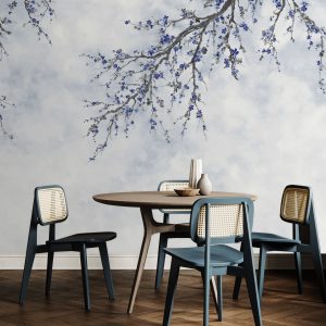 Elegant Cherry Blossom Branch Wallpaper Mural - Minimalist Floral Design for Serene Interiors