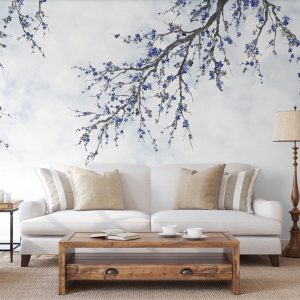 Elegant Cherry Blossom Branch Wallpaper Mural - Minimalist Floral Design for Serene Interiors