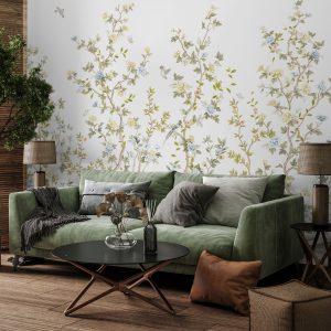 Whispering Blooms Hand-Painted Floral Landscape Wallpaper Mural