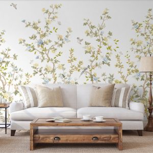 Whispering Blooms Hand-Painted Floral Landscape Wallpaper Mural