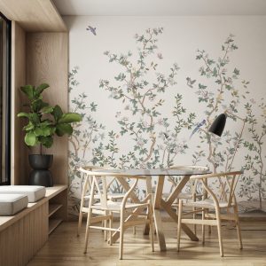 Whispering Blooms Hand-Painted Floral Landscape Wallpaper Mural