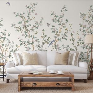 Whispering Blooms Hand-Painted Floral Landscape Wallpaper Mural