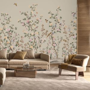 Whispering Blooms Hand-Painted Floral Landscape Wallpaper Mural