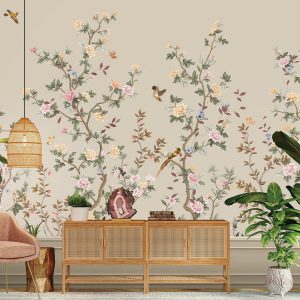 Whispering Blooms Hand-Painted Floral Landscape Wallpaper Mural