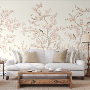 Serene Blossom Hand-Illustrated Chinoiserie Wallpaper Mural