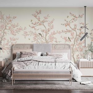 Serene Blossom Hand-Illustrated Chinoiserie Wallpaper Mural
