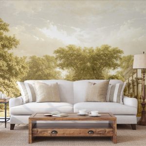 Scenic Countryside Mural with Classical Ruins