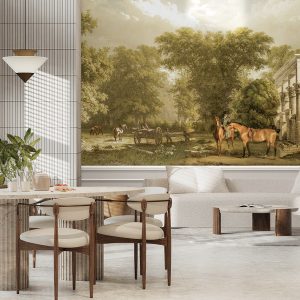 Scenic Countryside Mural with Classical Ruins