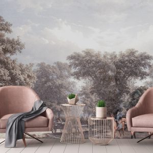 Scenic Countryside Mural with Classical Ruins