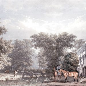 Scenic Countryside Mural with Classical Ruins