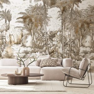 Monochrome Jungle Hand-Drawn Tropical Wallpaper Mural