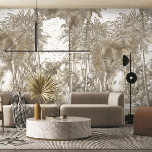 Monochrome Jungle Hand-Drawn Tropical Wallpaper Mural
