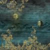 Celestial Night Sky Wallpaper Mural Golden Foliage Moon