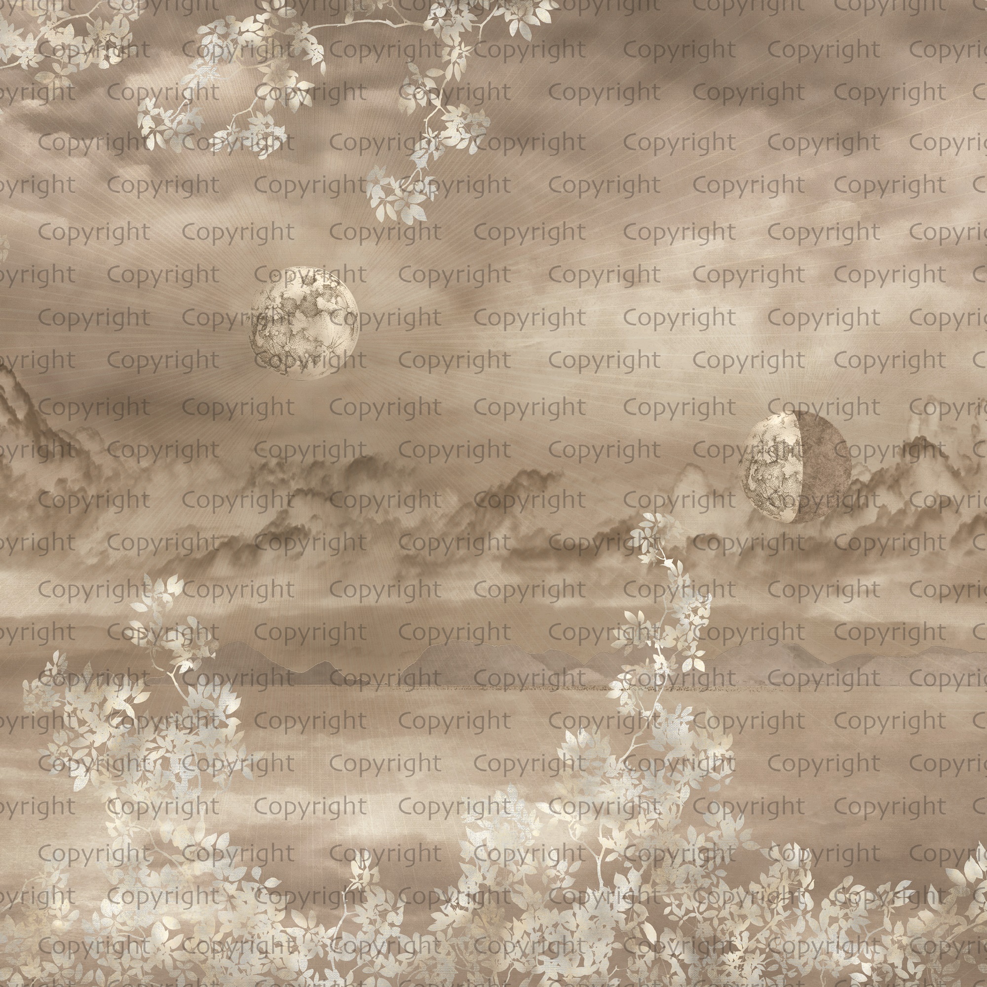 Celestial Night Sky Wallpaper Mural Golden Foliage Moon 5 Celestial Night Sky Wallpaper Mural Golden Foliage Moon