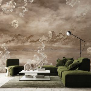 Celestial Night Sky Wallpaper Mural Golden Foliage Moon