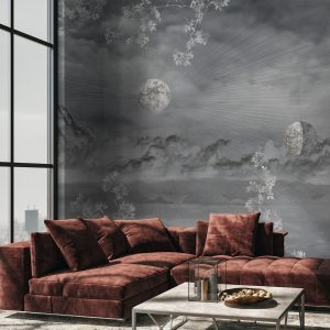 Celestial Night Sky Wallpaper Mural Golden Foliage Moon