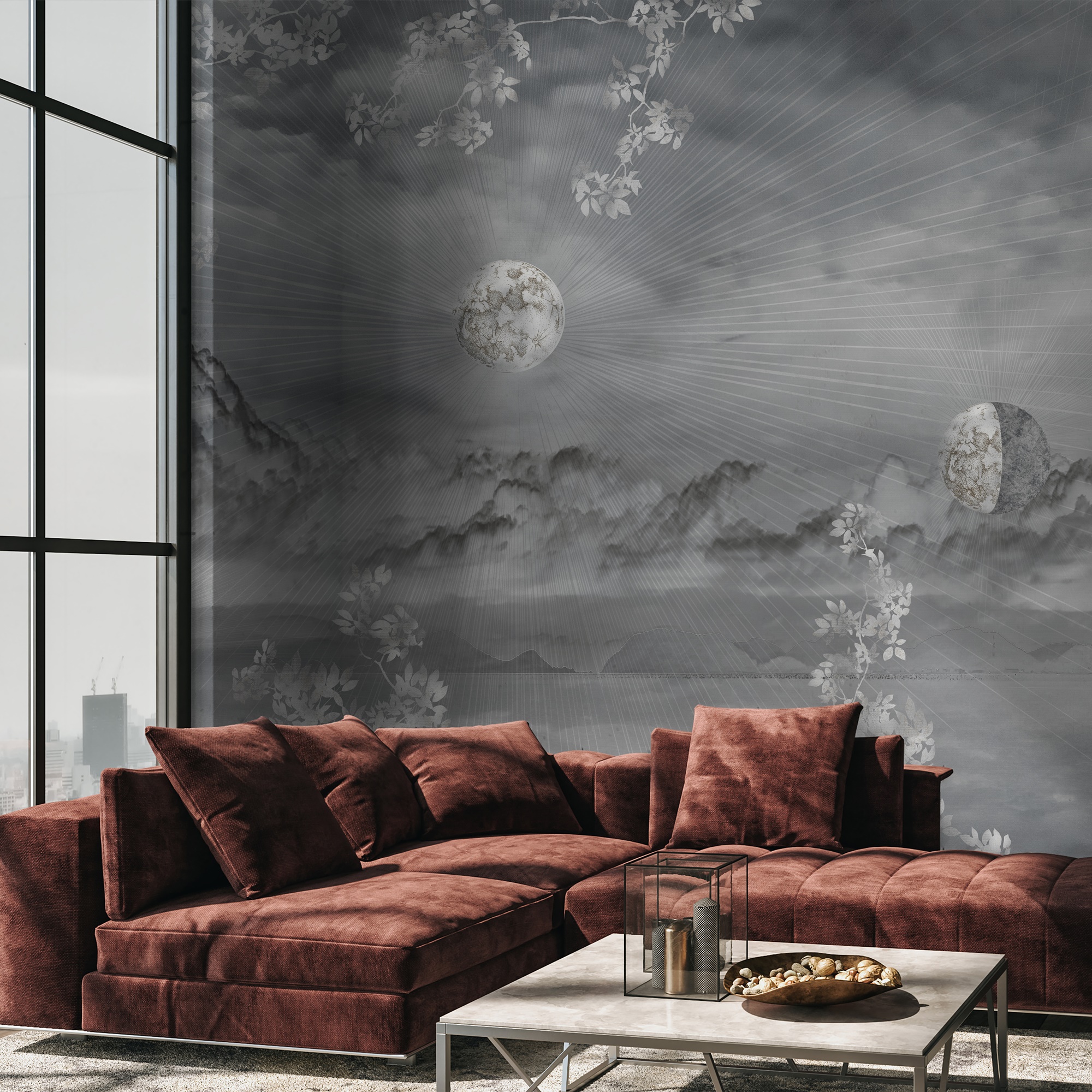 Celestial Night Sky Wallpaper Mural Golden Foliage Moon 10 Celestial Night Sky Wallpaper Mural Golden Foliage Moon