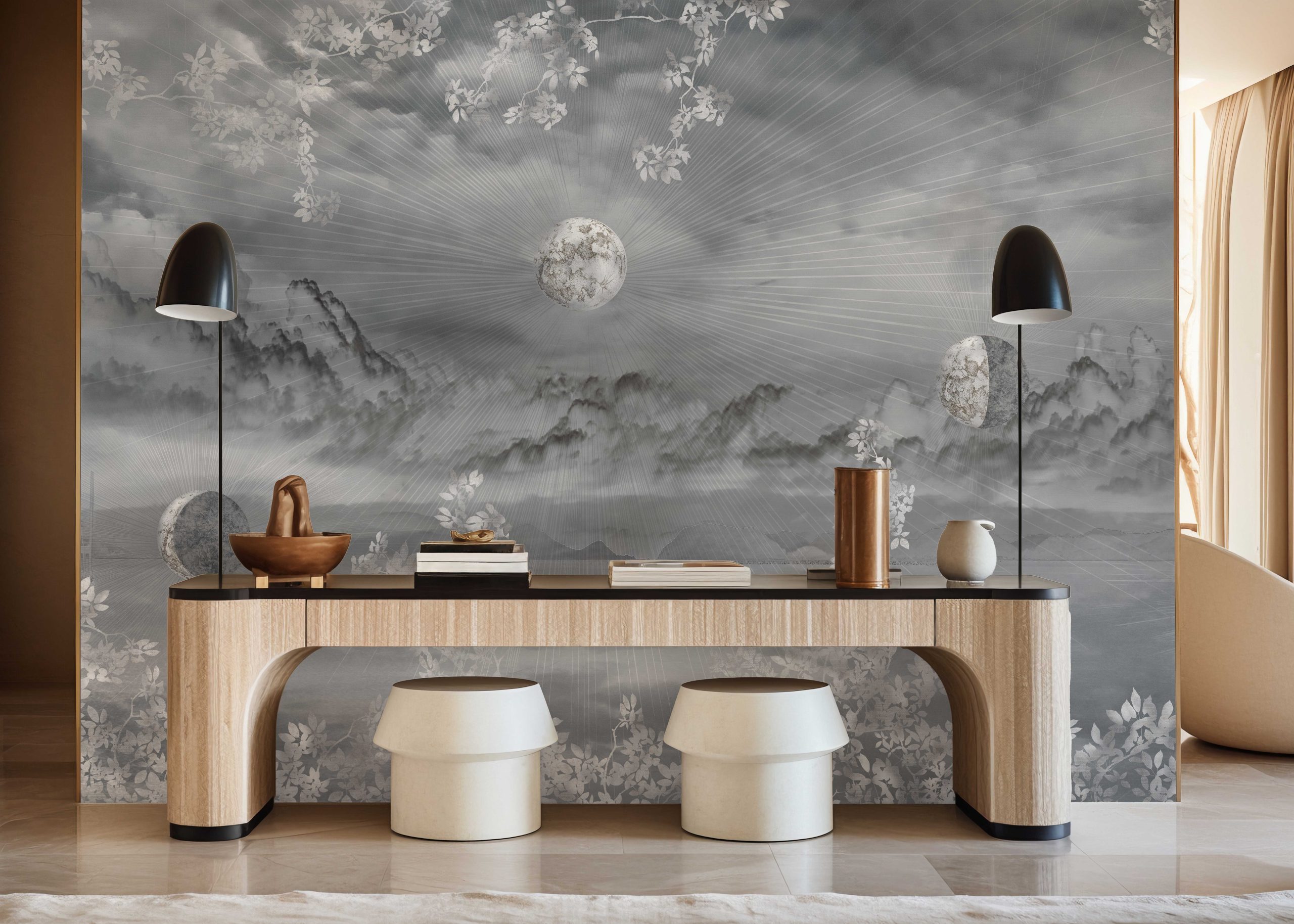 Celestial Night Sky Wallpaper Mural Golden Foliage Moon 13 Celestial Night Sky Wallpaper Mural Golden Foliage Moon