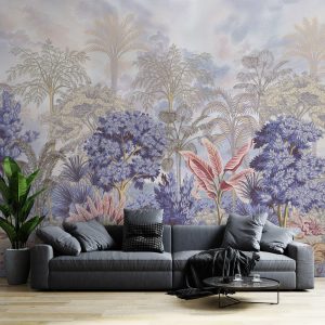 Pastel Tropical Forest Wallpaper Mural Purple Pink Foliage