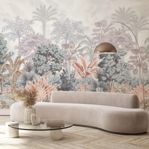 Pastel Tropical Forest Wallpaper Mural Purple Pink Foliage
