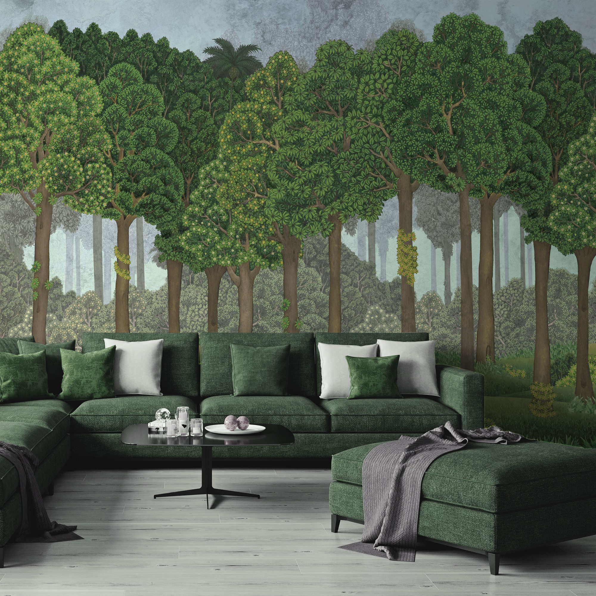 Serene Greenery and Blooming Trees Wallpaper Mural 3 Serene Greenery and Blooming Trees Wallpaper Mural