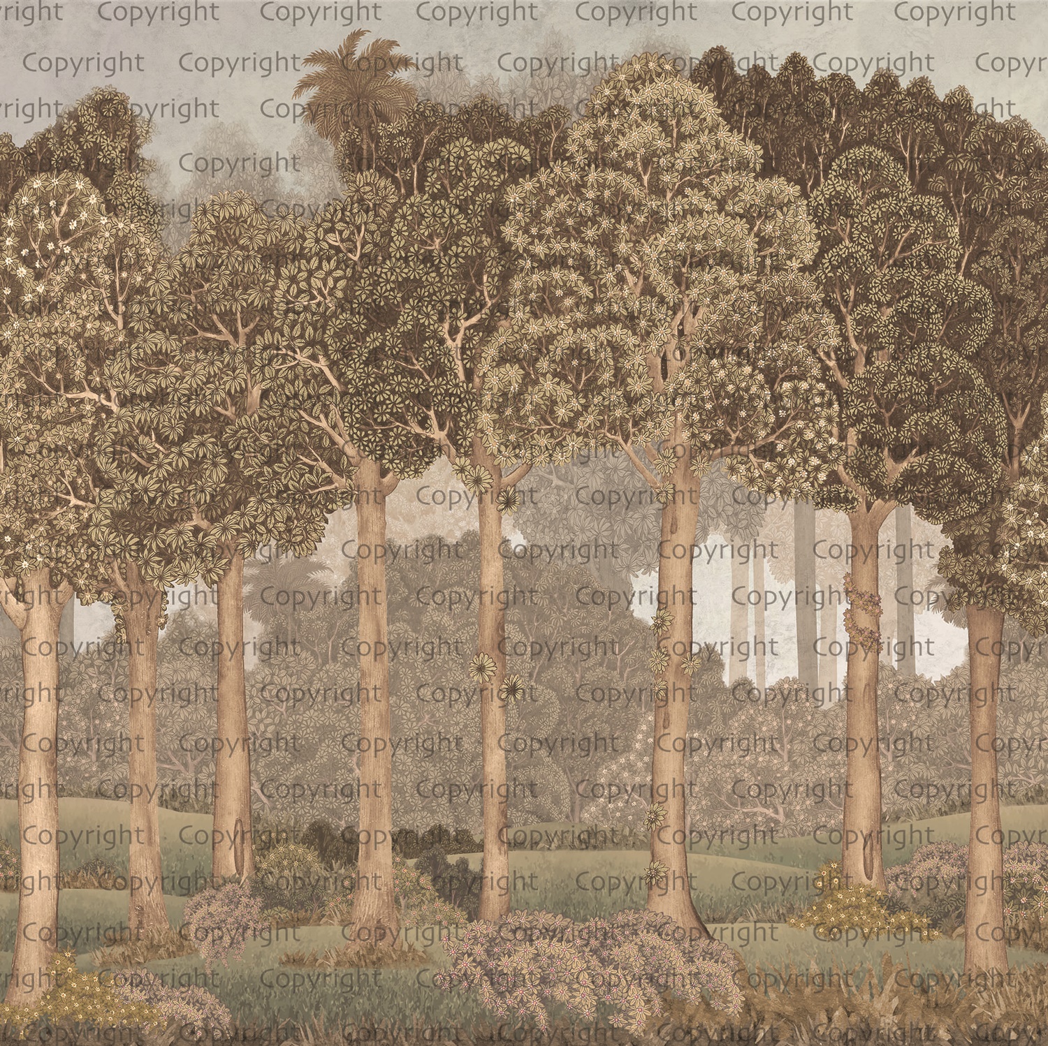 Serene Greenery and Blooming Trees Wallpaper Mural 9 Serene Greenery and Blooming Trees Wallpaper Mural