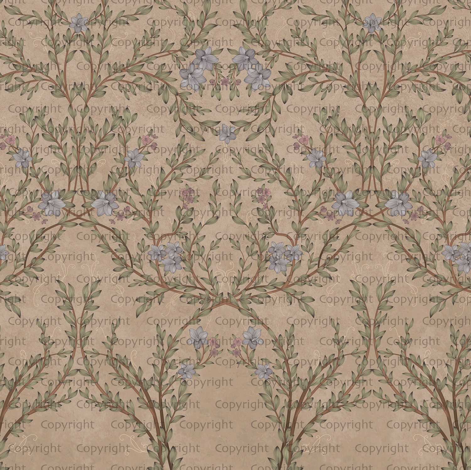 Vintage Branches Soft Blue Blooms Pattern Wallpaper Mural 1 Vintage Branches Soft Blue Blooms Pattern Wallpaper Mural
