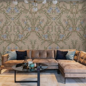 Vintage Branches Soft Blue Blooms Pattern Wallpaper Mural