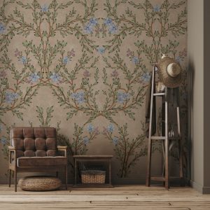 Vintage Branches Soft Blue Blooms Pattern Wallpaper Mural