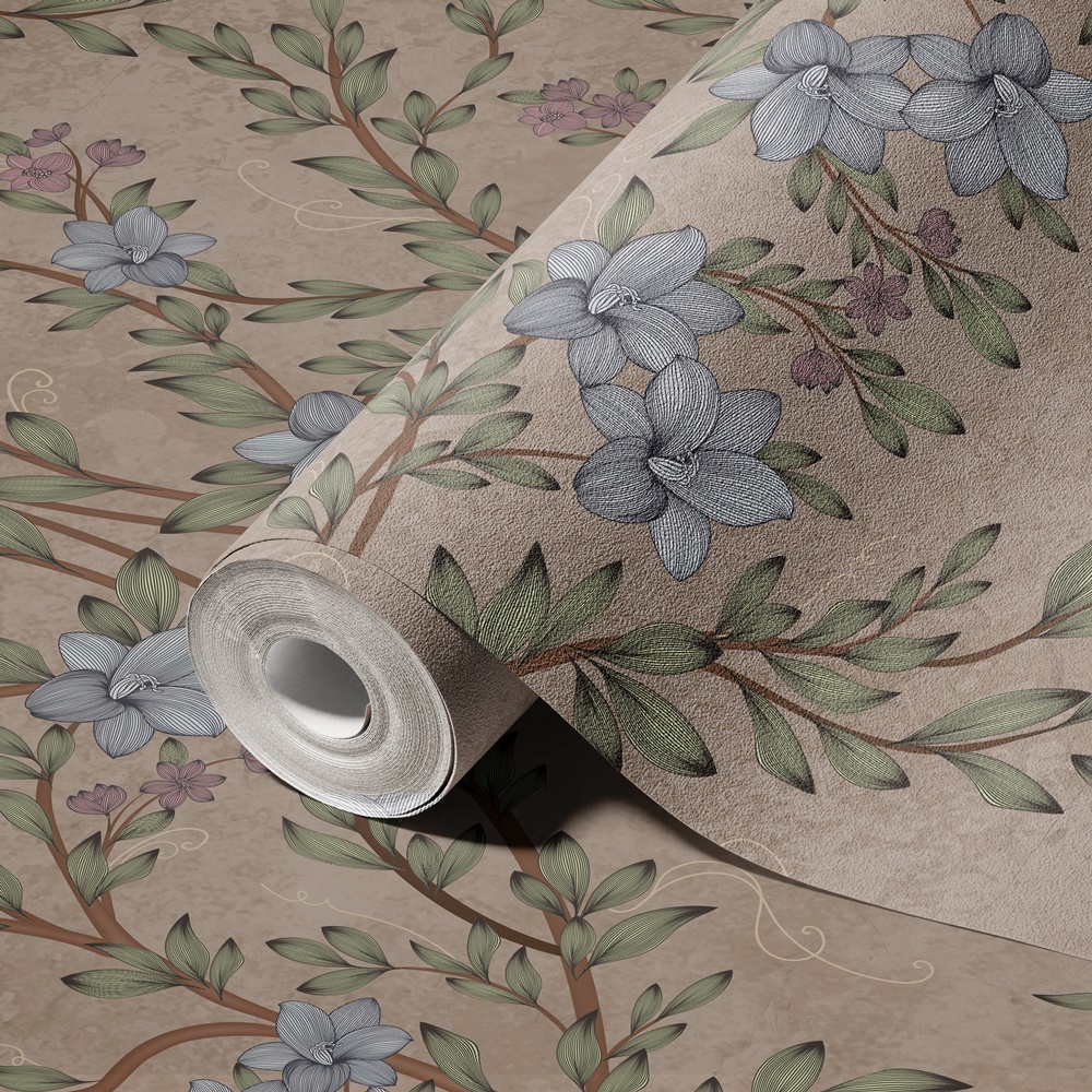 Vintage Branches Soft Blue Blooms Pattern Wallpaper Mural 4 Vintage Branches Soft Blue Blooms Pattern Wallpaper Mural