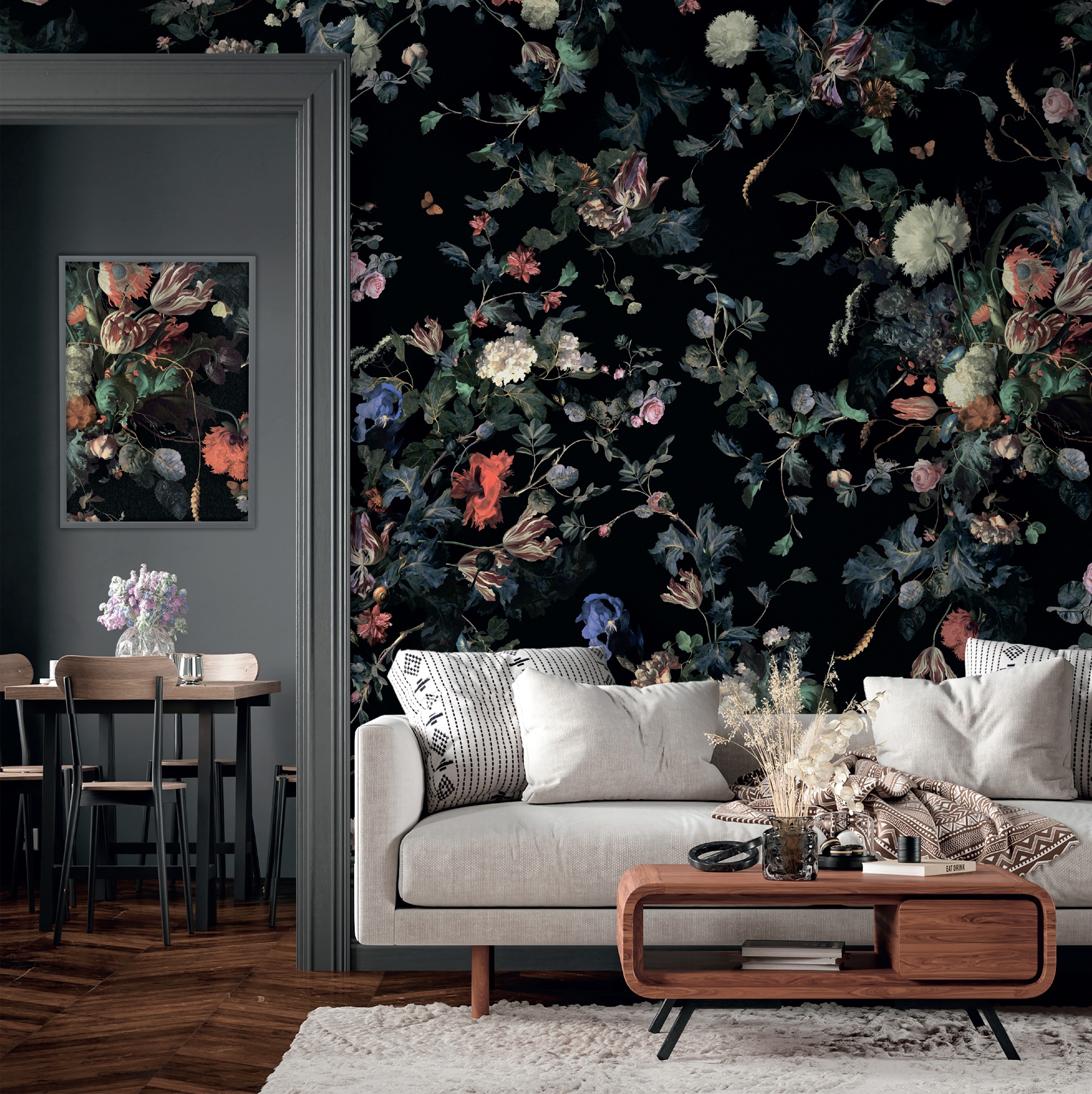 Dark Botanical Blooming Floral Wallpaper Mural 2 Dark Botanical Blooming Floral Wallpaper Mural