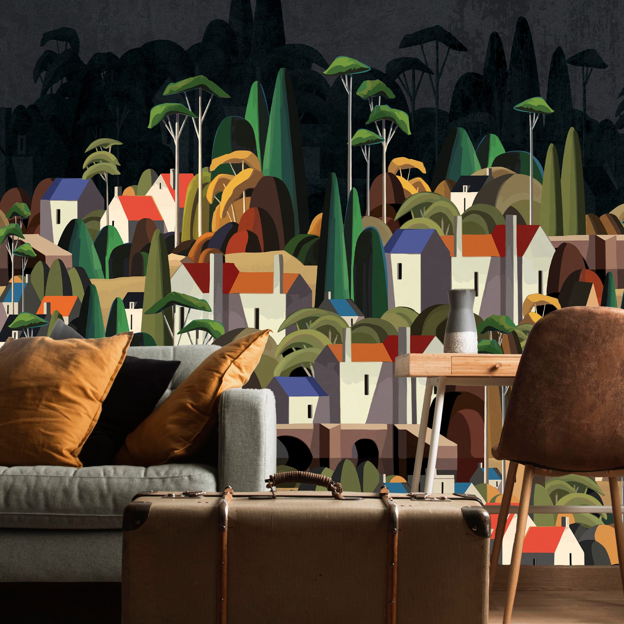 Moody Village Landscape Wallpaper Mural 2 Moody Village Landscape Wallpaper Mural