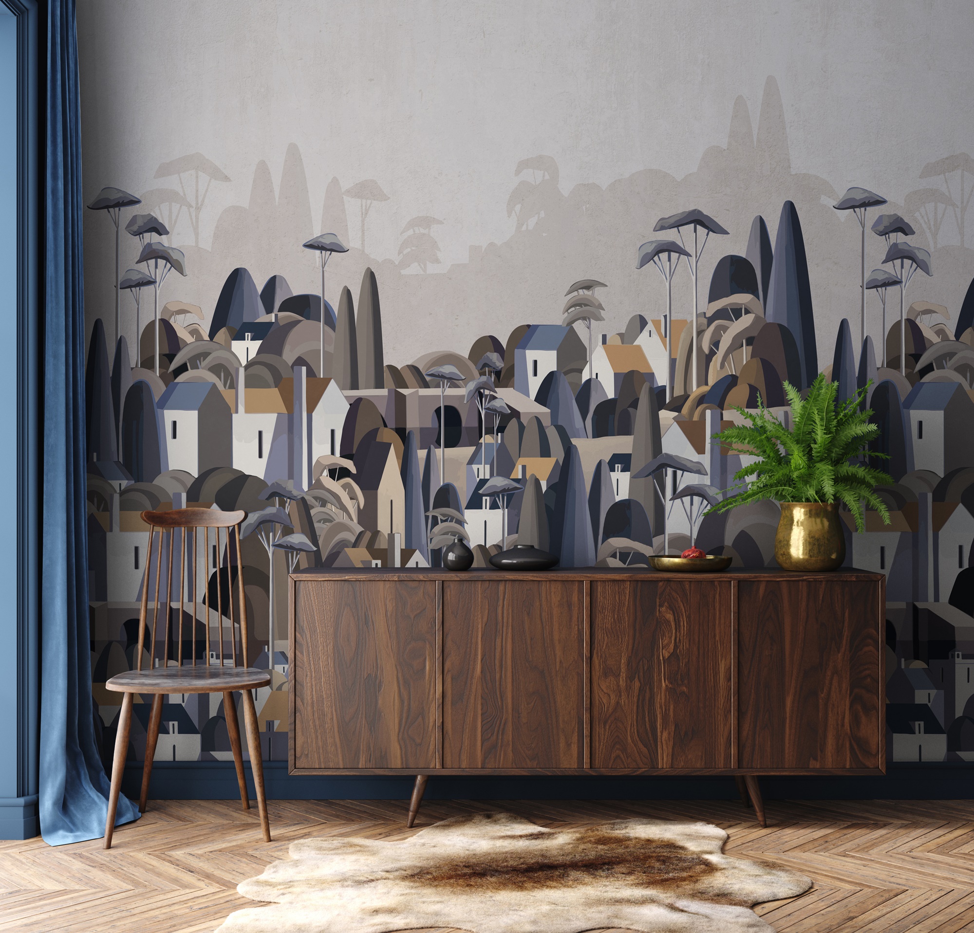 Moody Village Landscape Wallpaper Mural 8 Moody Village Landscape Wallpaper Mural