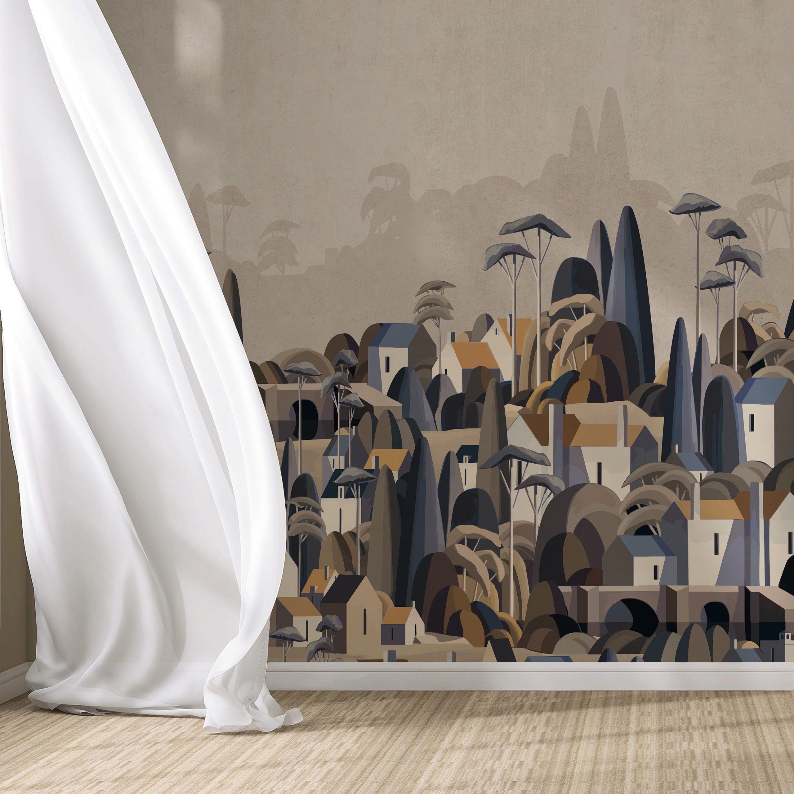 Moody Village Landscape Wallpaper Mural 9 Moody Village Landscape Wallpaper Mural