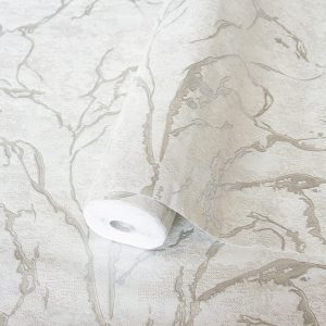 Modern Veined Textured Metallic Accents Marble Wallpaper