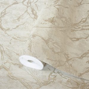 Modern Veined Textured Metallic Accents Marble Wallpaper
