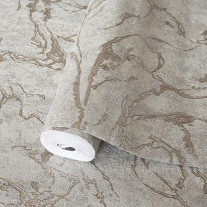 Modern Veined Textured Metallic Accents Marble Wallpaper