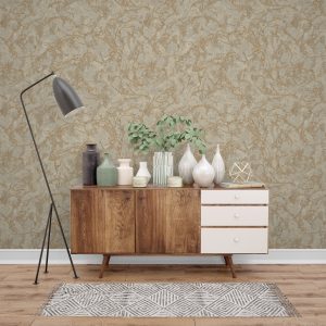 Modern Veined Textured Metallic Accents Marble Wallpaper