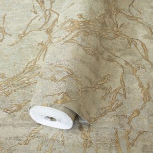 Modern Veined Textured Metallic Accents Marble Wallpaper