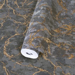 Modern Veined Textured Metallic Accents Marble Wallpaper