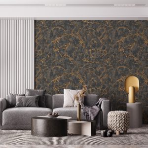 Modern Veined Textured Metallic Accents Marble Wallpaper