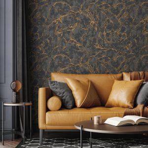 Modern Veined Textured Metallic Accents Marble Wallpaper