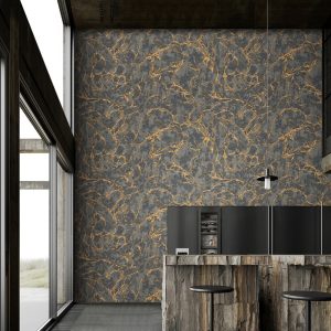 Modern Veined Textured Metallic Accents Marble Wallpaper