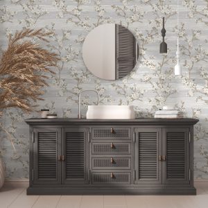 Flocked Botanical Blossom Pattern Stylish Floral Wallpaper