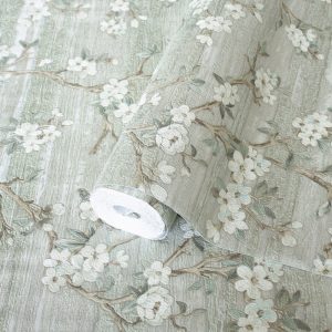 Flocked Botanical Blossom Pattern Stylish Floral Wallpaper