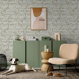 Flocked Botanical Blossom Pattern Stylish Floral Wallpaper
