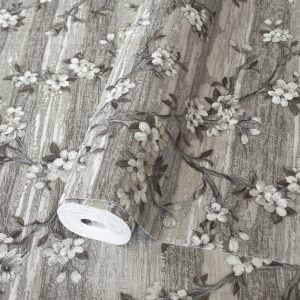 Flocked Botanical Blossom Pattern Stylish Floral Wallpaper